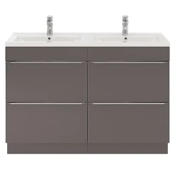 GoodHome Meuble sous vasque à poser gris taupe brillant l.120 x H.82 x P.45 cm, Imandra* Meuble Buanderie|Meuble De Salle De Bains Faible Profondeur