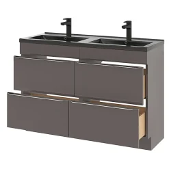 GoodHome Meuble sous vasque à poser gris taupe brillant l.120 x H.82 x P.45 cm, Imandra* Meuble Buanderie|Meuble De Salle De Bains Faible Profondeur