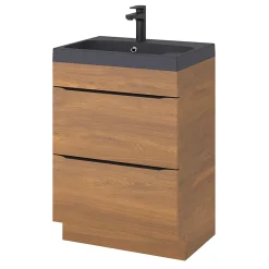 GoodHome Meuble sous vasque à poser effet noyer l.60 x H.82 x P.45 cm, Imandra
