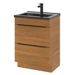 GoodHome Meuble sous vasque à poser effet noyer l.60 x H.82 x P.45 cm, Imandra