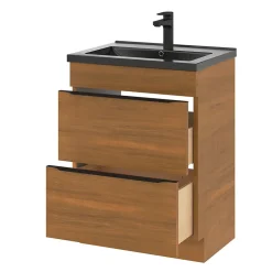 GoodHome Meuble sous vasque à poser effet noyer l.60 x H.82 x P.45 cm, Imandra