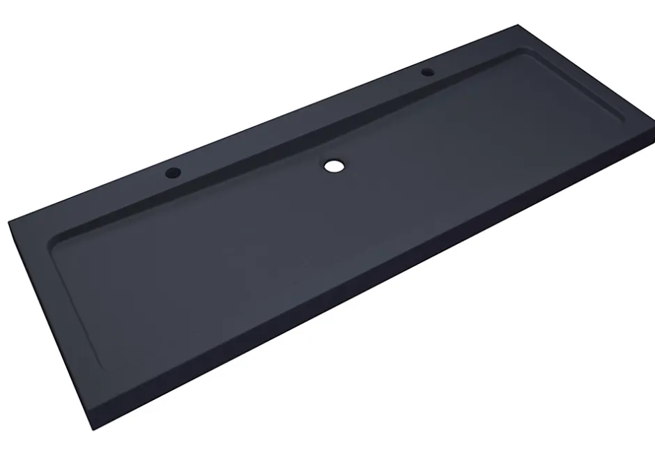Cooke & Lewis Meuble sous vasque à poser chêne massif et plaqué chêne l.140 cm + plan vasque en quartz composite noir, Harmon* Meuble Vasque