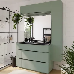 Meuble sous vasque à poser vert sauge mat l.120 x H.88 x P.50 cm, Pamili