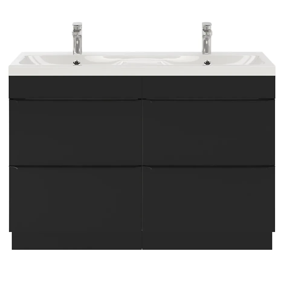 GoodHome Meuble sous vasque à poser noir mat l.120 x H.82 x P.45 cm, Imandra* Meuble Buanderie|Meuble De Salle De Bains Faible Profondeur