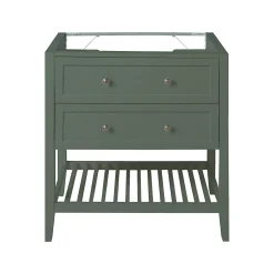 GoodHome Meuble sous vasque à poser 2 tiroirs 1 niche vert mat l.80 x H.80,6 x P.45 cm, Perma* Meuble Buanderie|Meuble Sous-Vasque