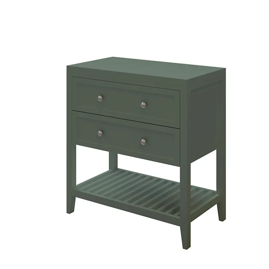 GoodHome Meuble sous vasque à poser 2 tiroirs 1 niche vert mat l.80 x H.80,6 x P.45 cm, Perma* Meuble Buanderie|Meuble Sous-Vasque