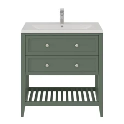 GoodHome Meuble sous vasque à poser 2 tiroirs 1 niche vert mat l.80 x H.80,6 x P.45 cm, Perma* Meuble Buanderie|Meuble Sous-Vasque