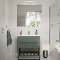 GoodHome Meuble sous vasque à poser 2 tiroirs 1 niche vert mat l.80 x H.80,6 x P.45 cm, Perma* Meuble Buanderie|Meuble Sous-Vasque