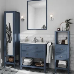 GoodHome Meuble sous vasque à poser 2 tiroirs bleu mat L.80 x H.80 x P.45 cm, Perma