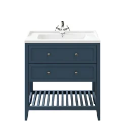 GoodHome Meuble sous vasque à poser 2 tiroirs bleu mat L.80 x H.80 x P.45 cm, Perma
