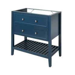 GoodHome Meuble sous vasque à poser 2 tiroirs bleu mat L.80 x H.80 x P.45 cm, Perma