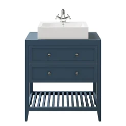 GoodHome Meuble sous vasque à poser 2 tiroirs bleu mat L.80 x H.80 x P.45 cm, Perma