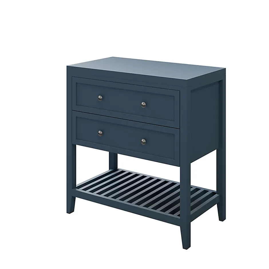GoodHome Meuble sous vasque à poser 2 tiroirs bleu mat L.80 x H.80 x P.45 cm, Perma