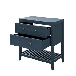 GoodHome Meuble sous vasque à poser 2 tiroirs bleu mat L.80 x H.80 x P.45 cm, Perma