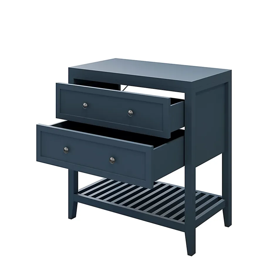 GoodHome Meuble sous vasque à poser 2 tiroirs bleu mat L.80 x H.80 x P.45 cm, Perma