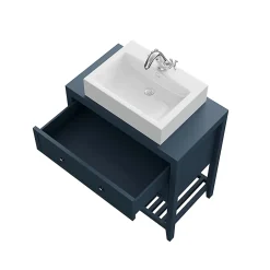 GoodHome Meuble sous vasque à poser 2 tiroirs bleu mat L.80 x H.80 x P.45 cm, Perma