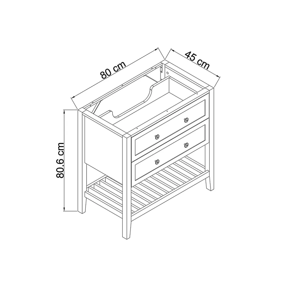 GoodHome Meuble sous vasque à poser 2 tiroirs bleu mat L.80 x H.80 x P.45 cm, Perma