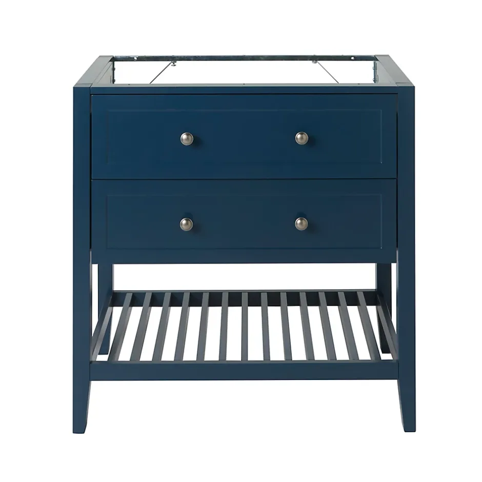 GoodHome Meuble sous vasque à poser 2 tiroirs bleu mat L.80 x H.80 x P.45 cm, Perma