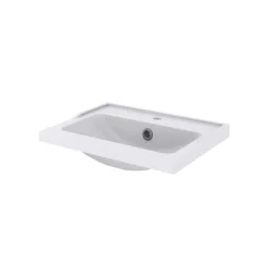 GoodHome Meuble sous vasque à poser 2 tiroirs 1 niche placage chêne l.60 cm Perma + plan vasque blanc Lana,