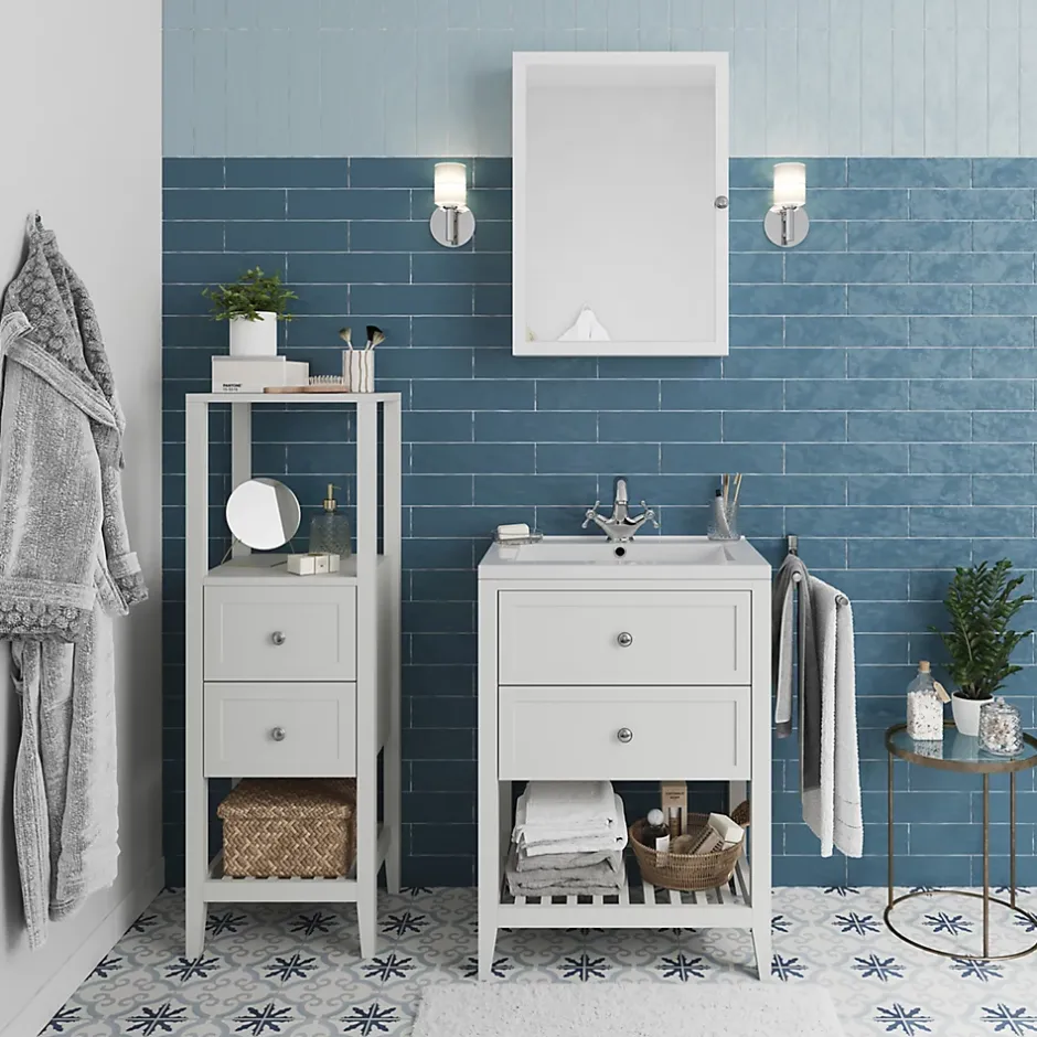 GoodHome Meuble sous vasque à poser 2 tiroirs 1 niche blanc mat l.60 cm, Perma* Meuble Buanderie|Meuble Sous-Vasque