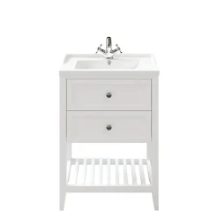 GoodHome Meuble sous vasque à poser 2 tiroirs 1 niche blanc mat l.60 cm, Perma* Meuble Buanderie|Meuble Sous-Vasque