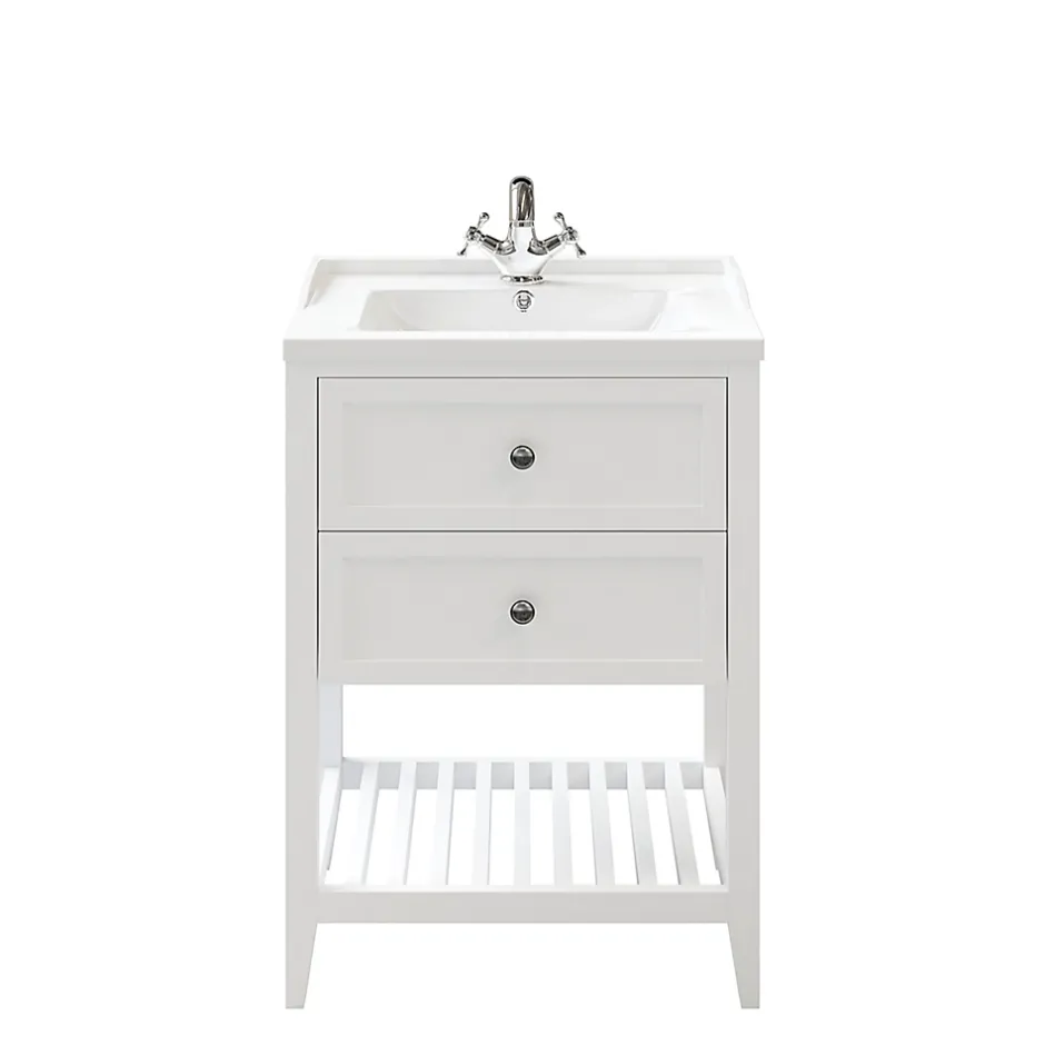 GoodHome Meuble sous vasque à poser 2 tiroirs 1 niche blanc mat l.60 cm, Perma* Meuble Buanderie|Meuble Sous-Vasque