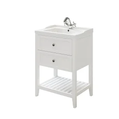 GoodHome Meuble sous vasque à poser 2 tiroirs 1 niche blanc mat l.60 cm, Perma* Meuble Buanderie|Meuble Sous-Vasque