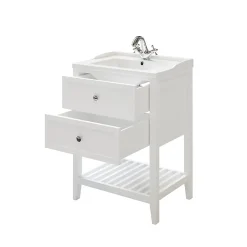 GoodHome Meuble sous vasque à poser 2 tiroirs 1 niche blanc mat l.60 cm, Perma* Meuble Buanderie|Meuble Sous-Vasque