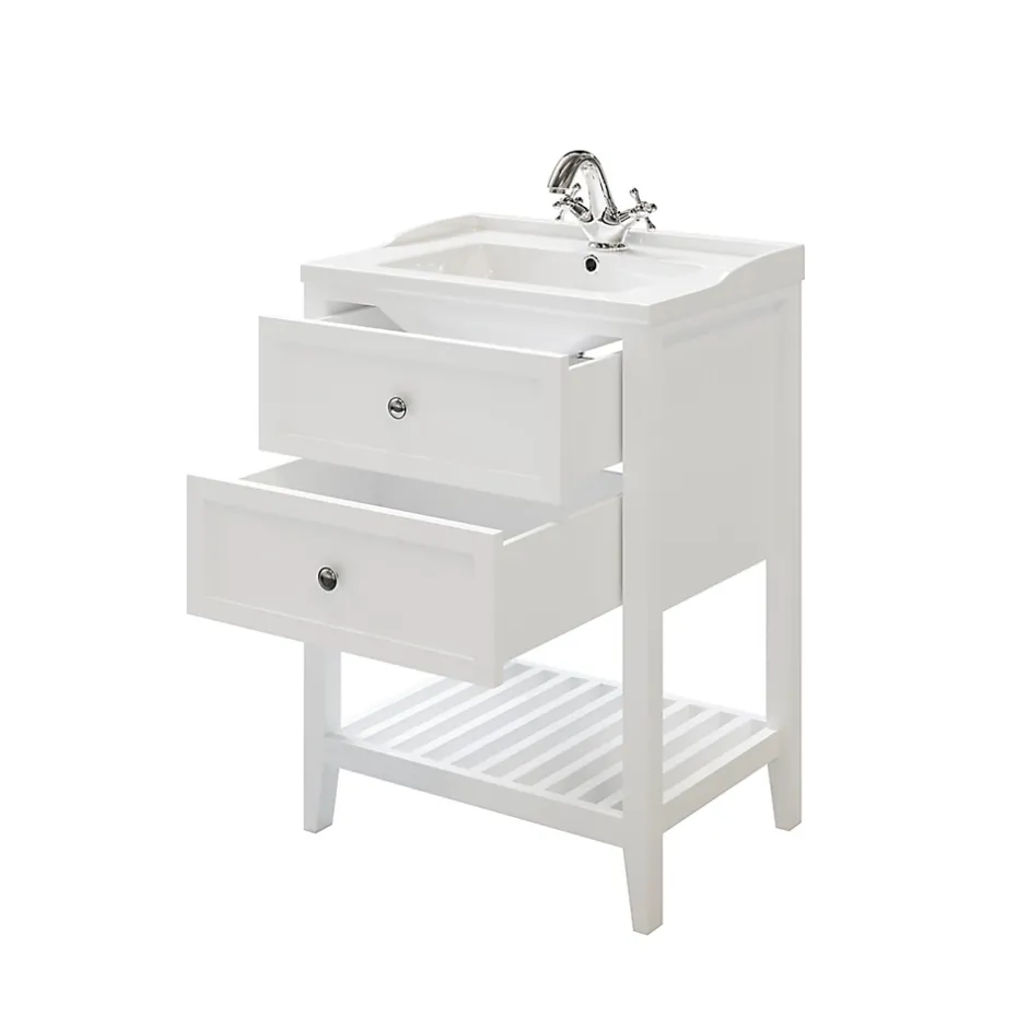 GoodHome Meuble sous vasque à poser 2 tiroirs 1 niche blanc mat l.60 cm, Perma* Meuble Buanderie|Meuble Sous-Vasque
