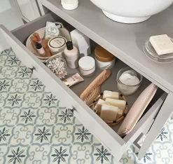 GoodHome Meuble sous vasque à poser 2 tiroirs 1 niche blanc mat l.60 cm, Perma* Meuble Buanderie|Meuble Sous-Vasque