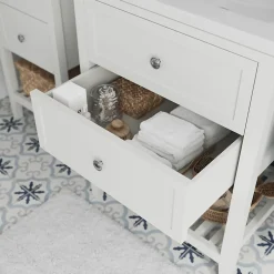 GoodHome Meuble sous vasque à poser 2 tiroirs 1 niche blanc mat l.60 cm, Perma* Meuble Buanderie|Meuble Sous-Vasque