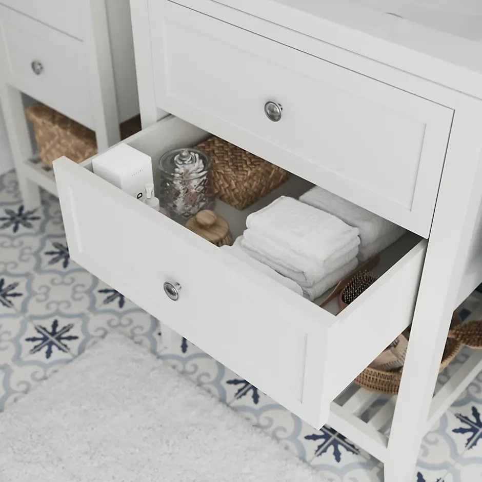 GoodHome Meuble sous vasque à poser 2 tiroirs 1 niche blanc mat l.60 cm, Perma* Meuble Buanderie|Meuble Sous-Vasque