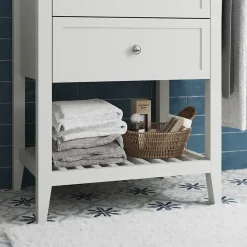 GoodHome Meuble sous vasque à poser 2 tiroirs 1 niche blanc mat l.60 cm, Perma* Meuble Buanderie|Meuble Sous-Vasque