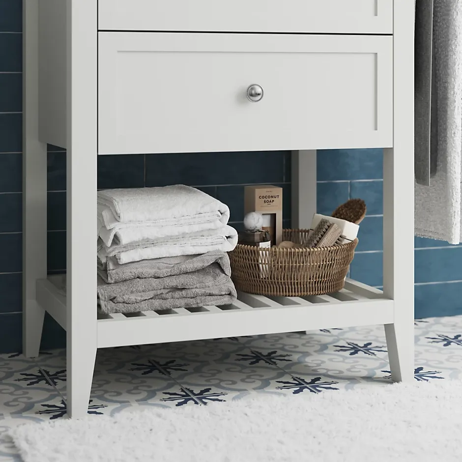 GoodHome Meuble sous vasque à poser 2 tiroirs 1 niche blanc mat l.60 cm, Perma* Meuble Buanderie|Meuble Sous-Vasque