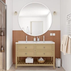 GoodHome Meuble sous vasque à poser 4 tiroirs placage chêne l.120 x H.80,6 x P.45 cm, Perma* Meuble Buanderie|Meuble Sous-Vasque