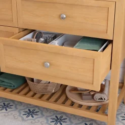 GoodHome Meuble sous vasque à poser 4 tiroirs placage chêne l.120 x H.80,6 x P.45 cm, Perma* Meuble Buanderie|Meuble Sous-Vasque