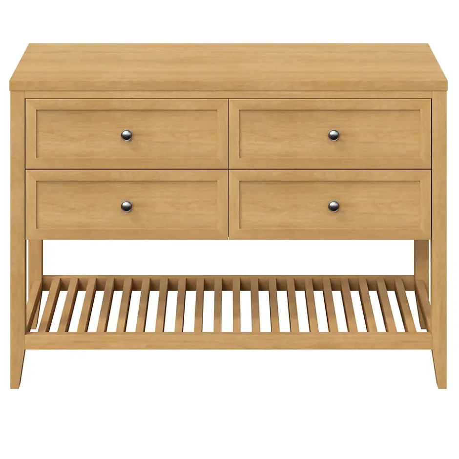 GoodHome Meuble sous vasque à poser 4 tiroirs placage chêne l.120 x H.80,6 x P.45 cm, Perma* Meuble Buanderie|Meuble Sous-Vasque