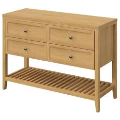 GoodHome Meuble sous vasque à poser 4 tiroirs placage chêne l.120 x H.80,6 x P.45 cm, Perma* Meuble Buanderie|Meuble Sous-Vasque