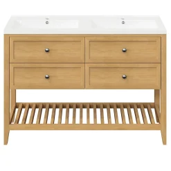 GoodHome Meuble sous vasque à poser 4 tiroirs placage chêne l.120 x H.80,6 x P.45 cm, Perma* Meuble Buanderie|Meuble Sous-Vasque