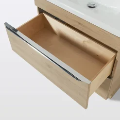 GoodHome Meuble sous vasque à poser effet chêne l.80 x H.60 x P.45 cm, Imandra* Meuble Buanderie|Meuble Sous-Vasque