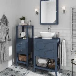 GoodHome Meuble sous vasque à poser 2 tiroirs bleu mat l.60 cm, Perma