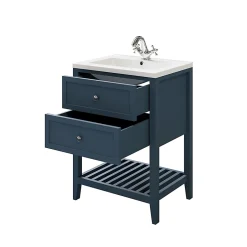 GoodHome Meuble sous vasque à poser 2 tiroirs bleu mat l.60 cm, Perma