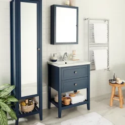 GoodHome Meuble sous vasque à poser 2 tiroirs bleu mat l.60 cm, Perma
