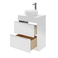 GoodHome Meuble sous vasque à poser blanc brillant l.60 x H.82 x P.45 cm, Imandra* Meuble Buanderie|Meuble Sous-Vasque