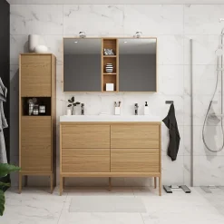 GoodHome Meuble sous vasque à suspendre Avela placage chêne 120 cm* Meuble Buanderie|Meuble Sous-Vasque
