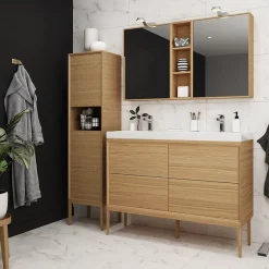 GoodHome Meuble sous vasque à suspendre Avela placage chêne 120 cm* Meuble Buanderie|Meuble Sous-Vasque