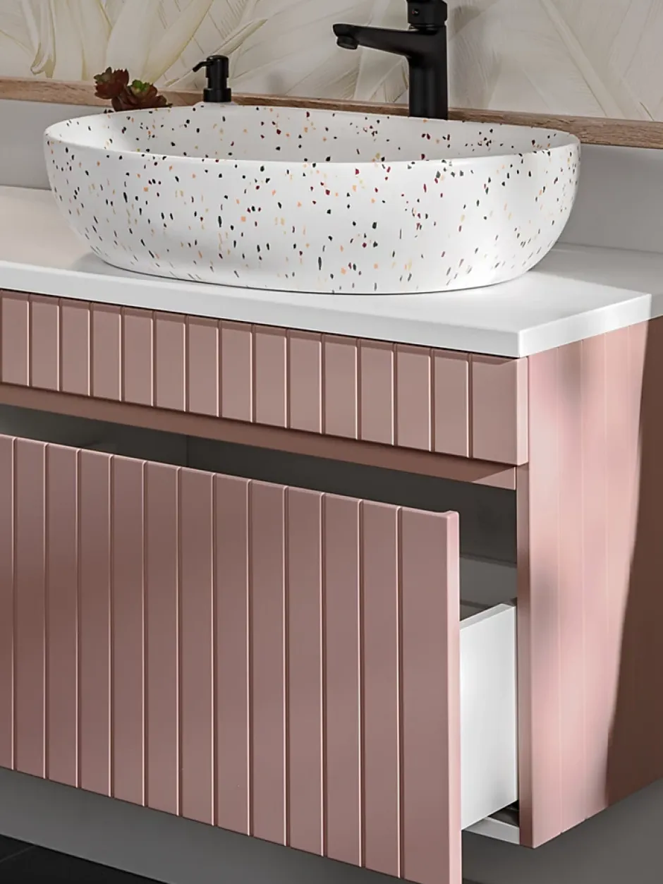 Furnidea Meuble sous vasque à suspendre ICONIC rose 100 cm