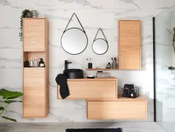 GoodHome Meuble sous vasque à suspendre Avela placage chêne 100 cm + plans de toilette Avela vendu par 2