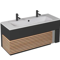 Decotec Meuble sous vasque à suspendre Archi noir mat 120 cm + plan vasque en Céramyl® pour 2 mitigeurs