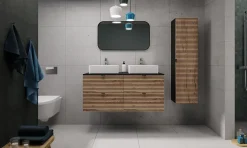 Furnidea Meuble sous vasque à suspendre AURA LOFT 120 cm noir et chêne* Meuble Sous-Vasque
